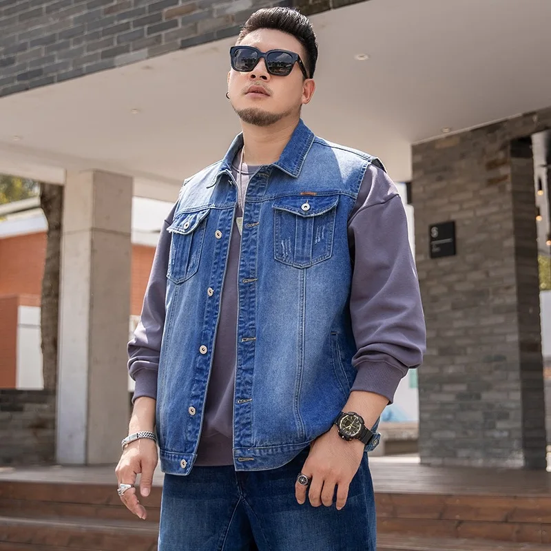 Denim Vest for men Sleeveless Turn Down Collar Classic Denim Jackets Extra Large Casual Motorcycle Vests Clothes