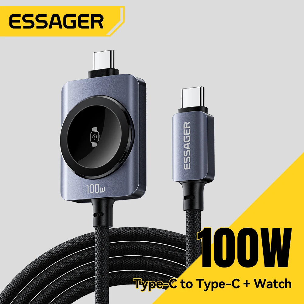에사저 100W 고속 충전 2-in-1 마그네틱 케이블 (아이폰 17/16/15/14, 애플워치용) 타입C-타입C 워치 충전 액세서리