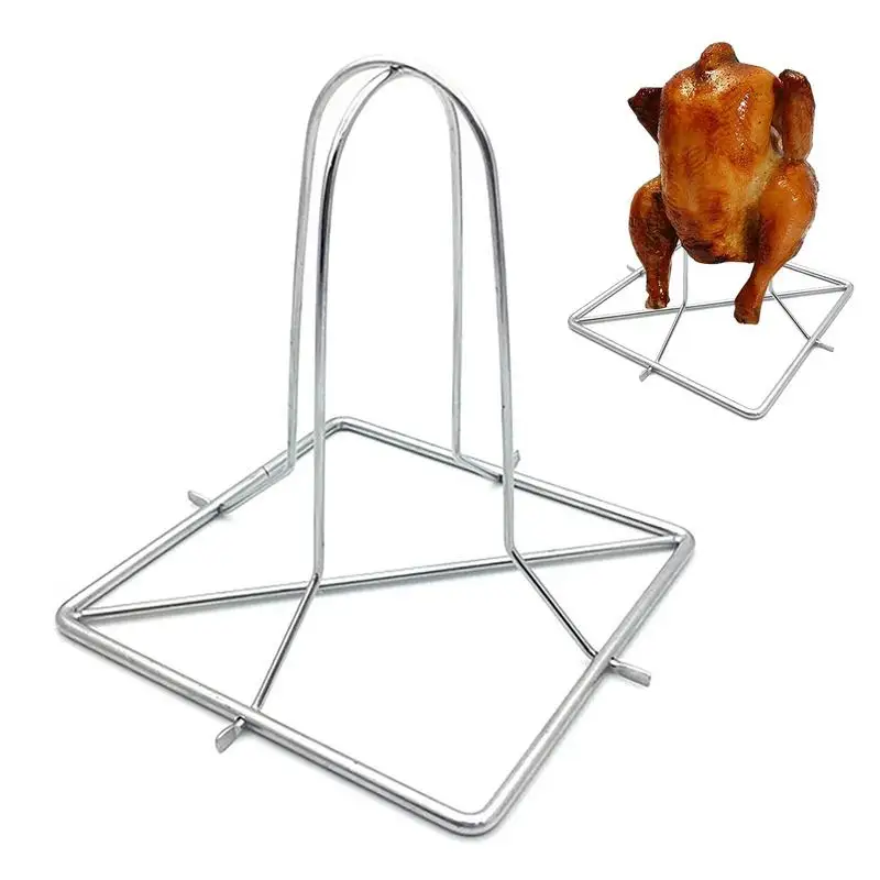 Beer Can Chicken Holder Stainless Whole Chicken Roaster Stand Holder Portable BBQ Accessories Rack For Tender And Juicy