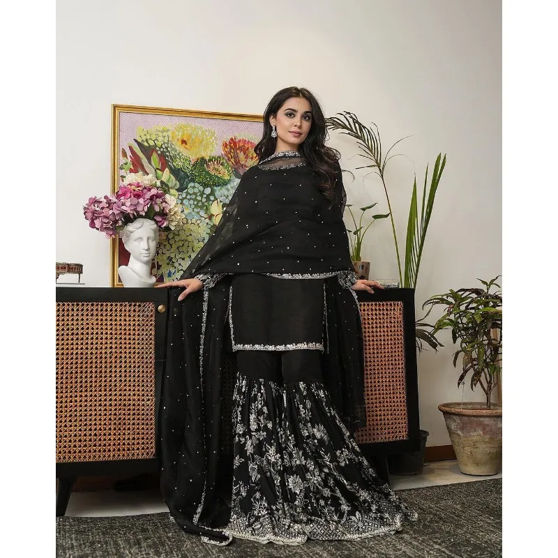 Black Salwar Kameez PakistanI Indian Wedding Party Dress Polaroid Suit