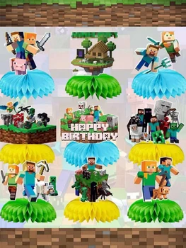 9pcs My World Pixel Video Theme Honeycomb Decor, Birthday Party Dining Table Honeycomb Display Paper，Christmas Party Decoration