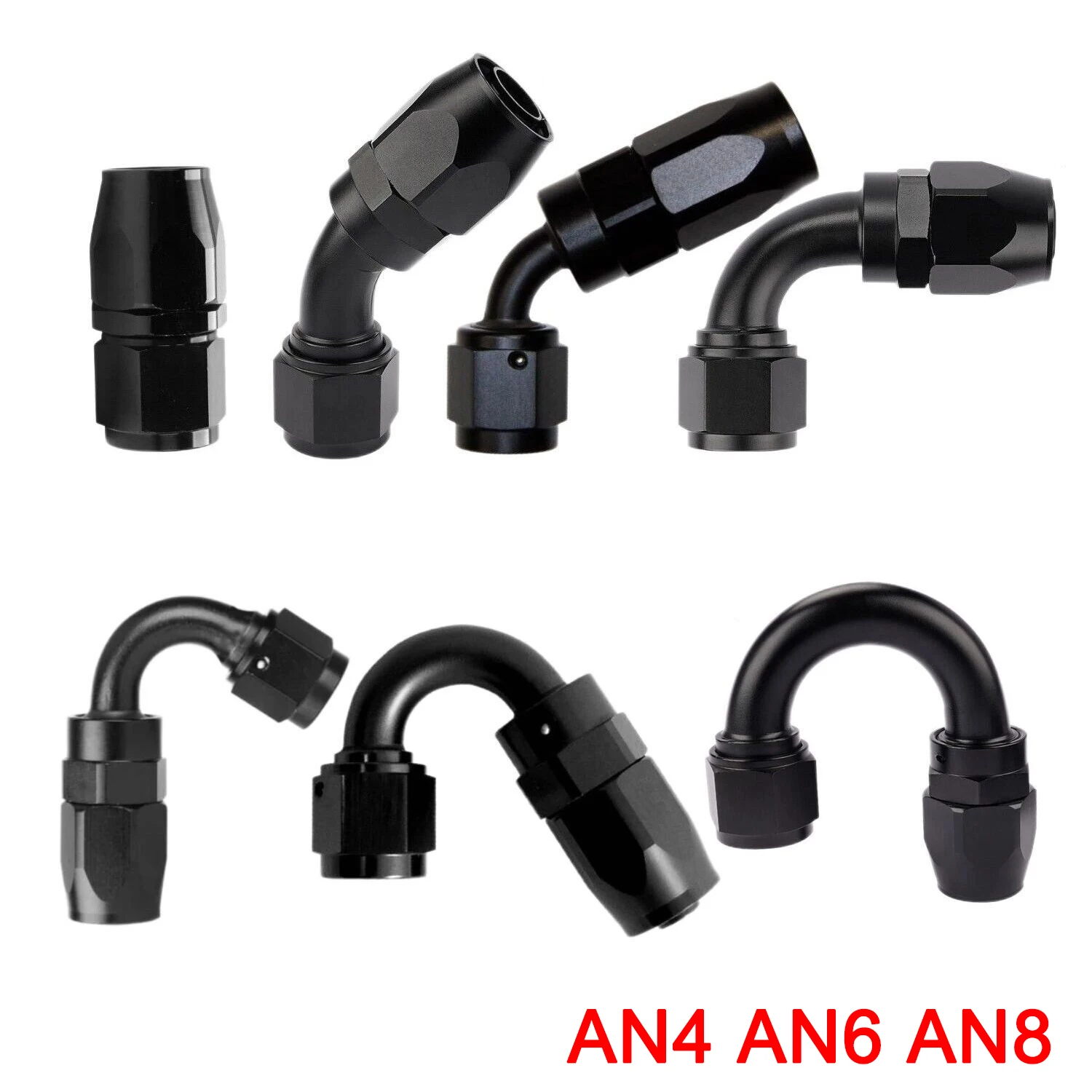 

1 Pc Universal AN4 AN6 AN8 Straight 45 60 90 120 150 180 Degree Oil Fuel Swivel Hose End Fitting Oil Hose End Adaptor Kit Black