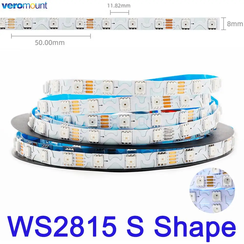 

5m 12V DC WS2815 S Shape Bendable Pixel LED Strip Individaully Addressable RGB Dream Color 5050 SMD 60leds/m IP20 8mm White PCB