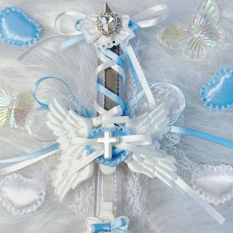 1 Piece Sweet Blue White Color Utility Knife Lace Bow Ribbon Wings Paper Cutter Kawaii Handmade Box Cutter School Supplies