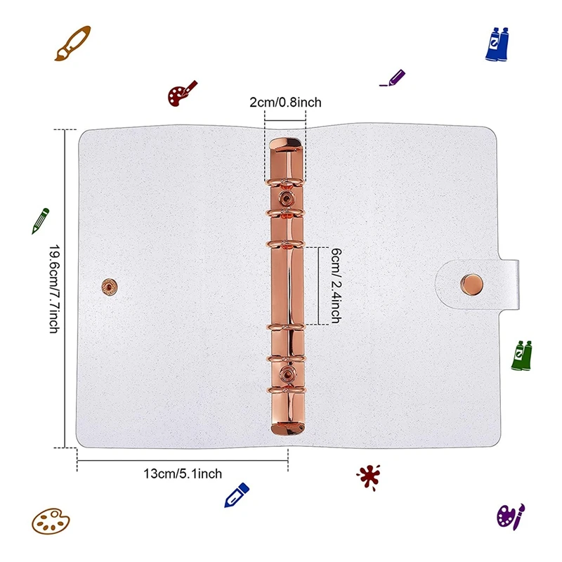 2 Pcs A6 PVC 6-Ring Binder Cover Rose Gold Soft Notebook Cover Transparent PVC Notebook Shell 6-Hole Loose Leaf