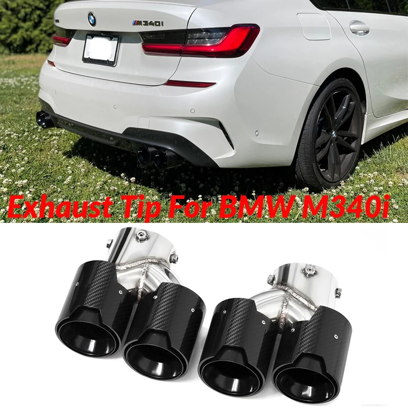 Quad Carbon Fiber Exhaust Tip Compatible For BMW G20 G21 330i 330d 330e 2020 Muffler Tip Exhaust System Nozzle Exhaust Pipe 2.5'' Inch Tailpipe( Carbon Fiber D