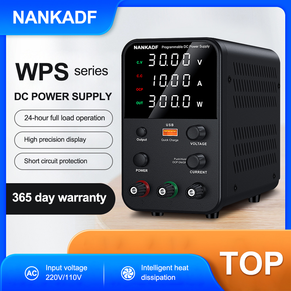 Adjustable DC Power Supply, 0-30V 0-10A with High Accuracy 4-Digit LED Display, 5V/2A USB Port, Encoder Adjustment WPS3010H