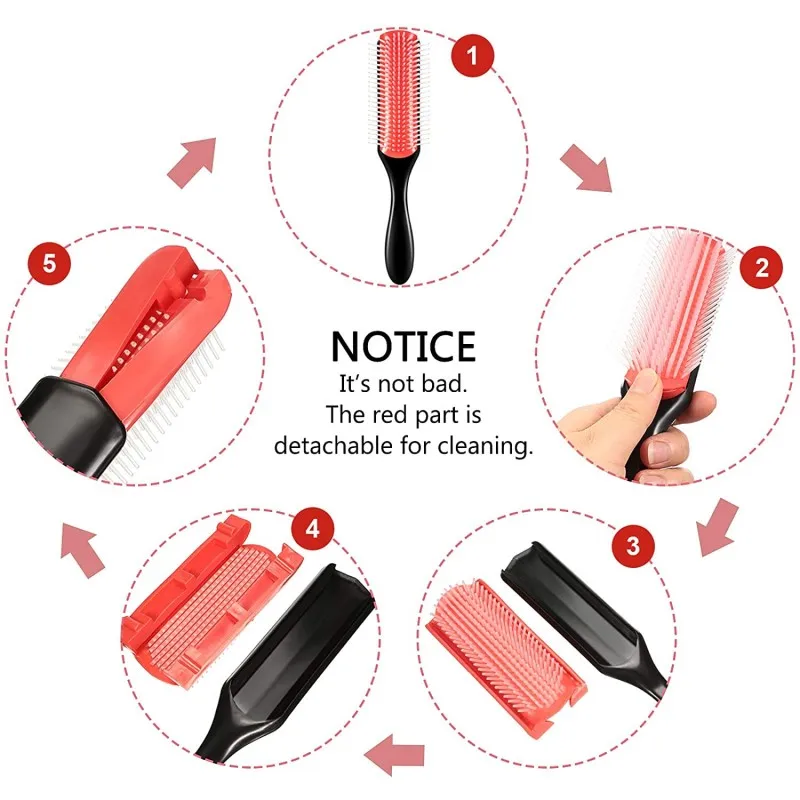9-Row Detangling Hair Brush Denman Detangler Hairbrush Scalp Massager Straight Wet Comb for Women Men Salon Curly hair brush 5
