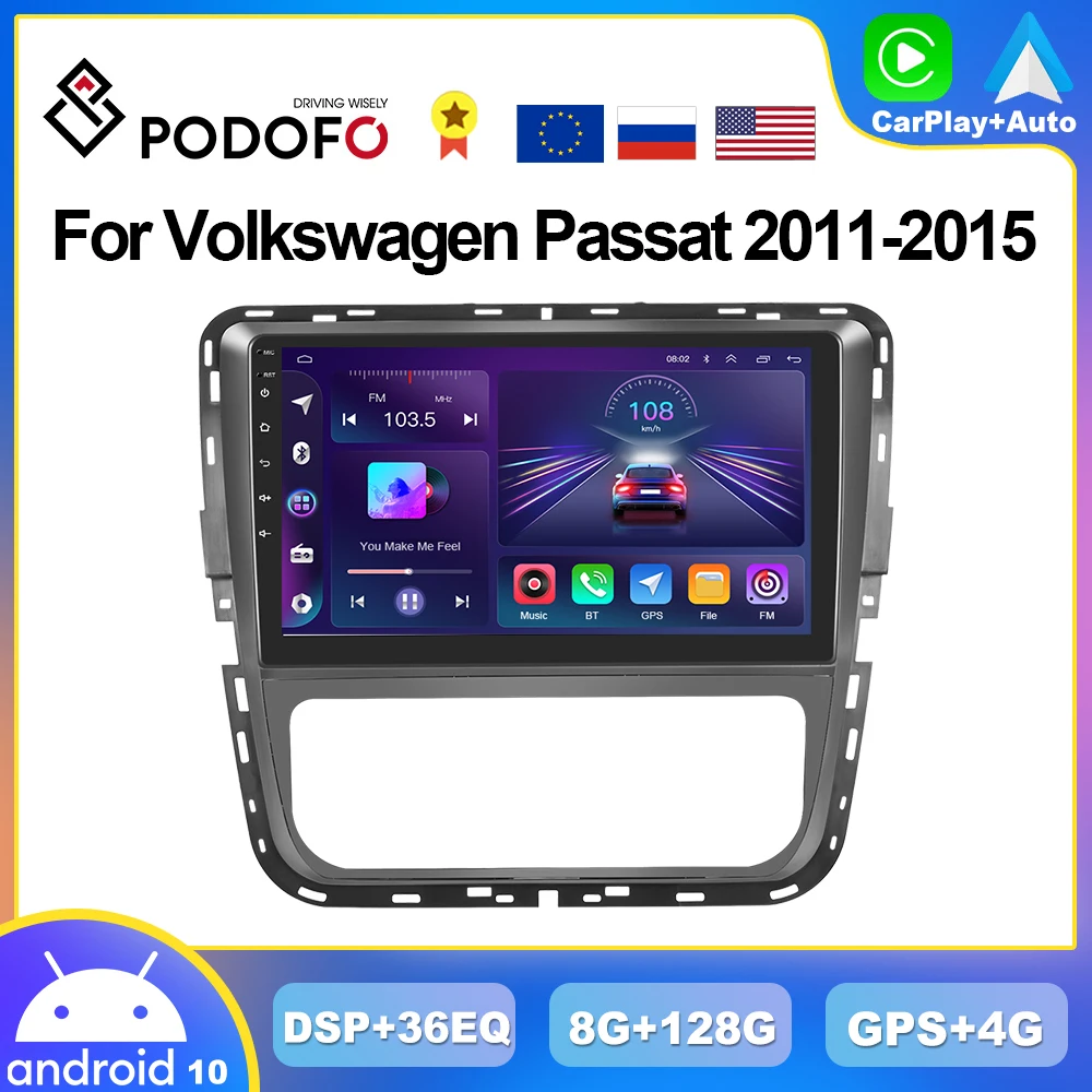 

Podofo 8G+128G CarPlay Radio For VW Volkswagen Passat 2011-2015 Android Car Multimedia Player 2din Head Unit GPS Stereo AI Voice