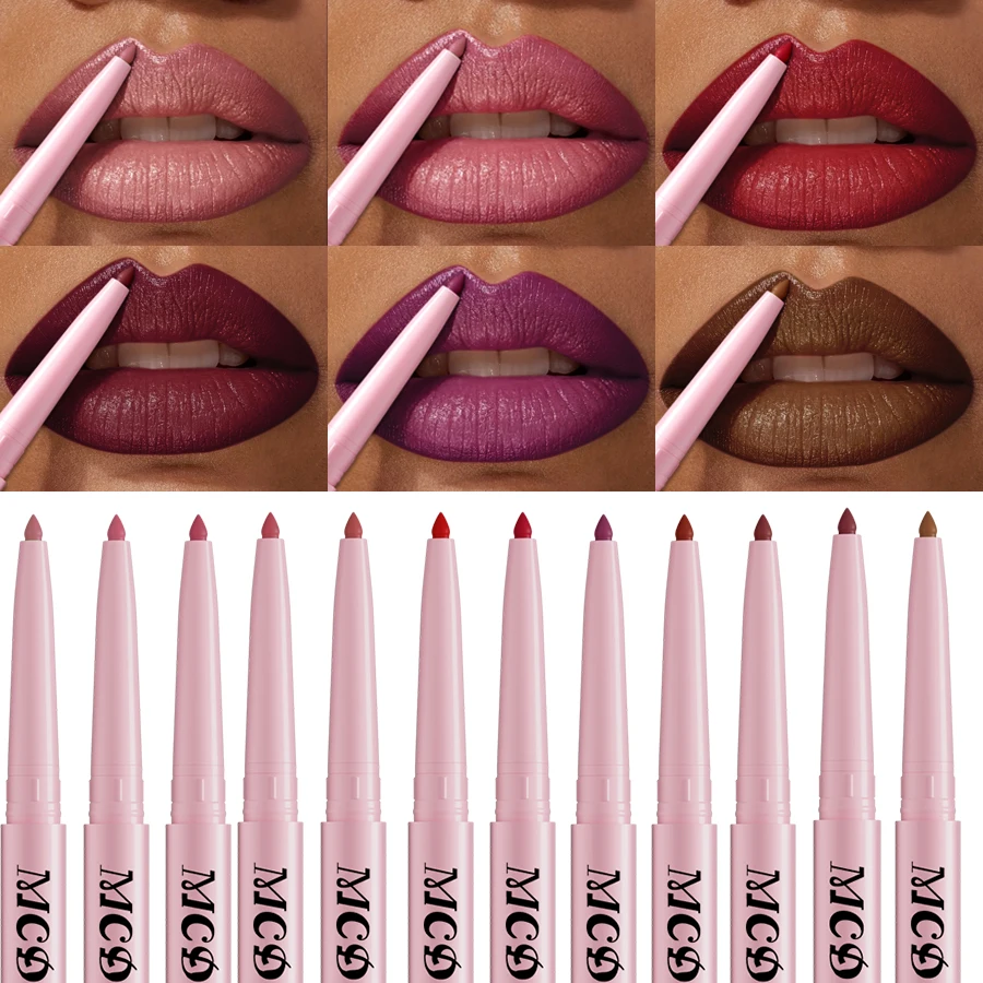 12 Color Nude Brown Lip Liner Pencil  Outline Contouring Red Contour Tint Makeup Waterproof Matte Lipstick Crayon Pen lip Balm 6