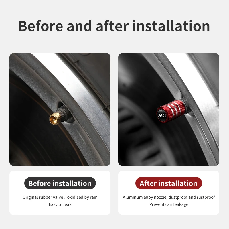Car Wheel Valve Caps Car Wheel Tire Valve Caps Tyre Rim Stem Covers Airdust Waterproof For Audi A1 A3 A4 A5 A6 A7 A8 Q2 Q3 Q5 Q7 Q8 Quattro RS6 RS7