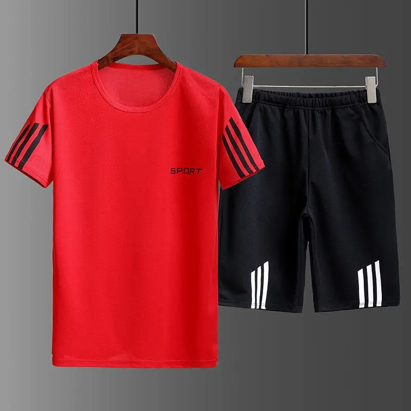 Men's Summer Sports Quick Dry Suit Crewneck Short Sleeve Shorts Casual Two-Piece Trend Fashion Suit