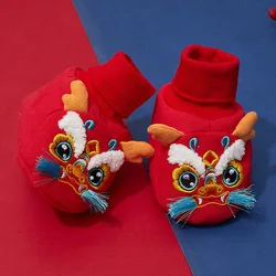 New Year Kids Shoes Infant Boys Girls Baby Winter Indoor Socks Shoes Toddler Floor Socks Shoes Red Chinese Style