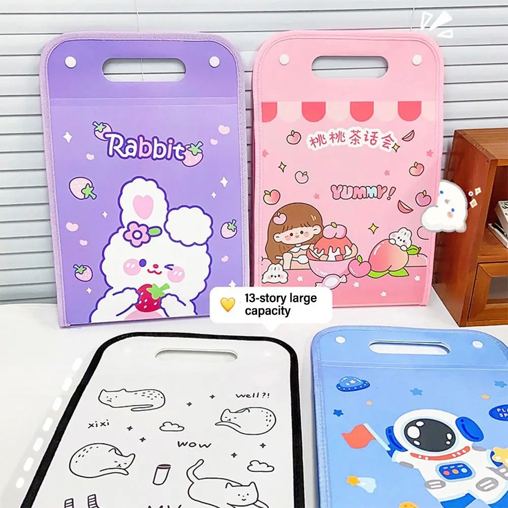 

A4 13 Pockets File Folder Test Paper Storage Folder Cartoon Pattern Waterproof File Organizer Classified Portfolio Organizer