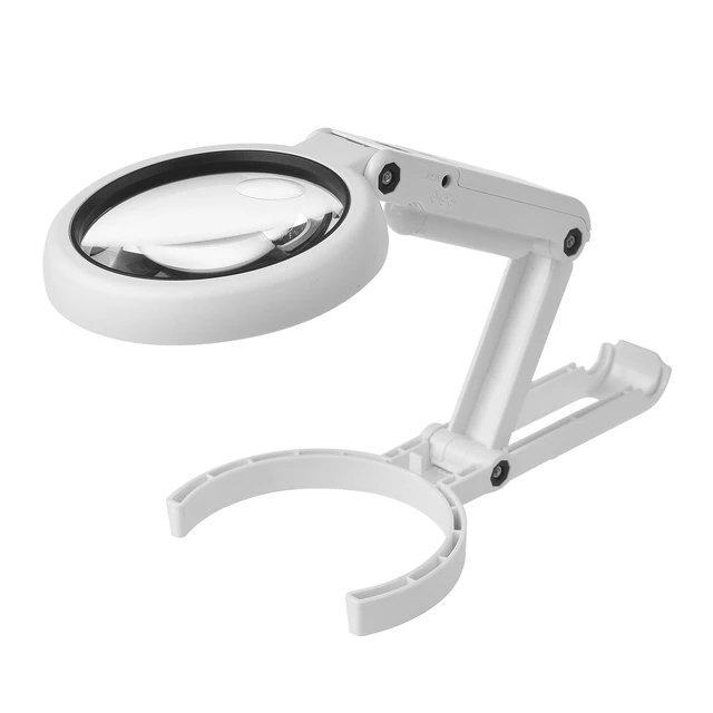 Lupa de escritorio de mano con luz LED, lupa de 5X/10X, alimentada