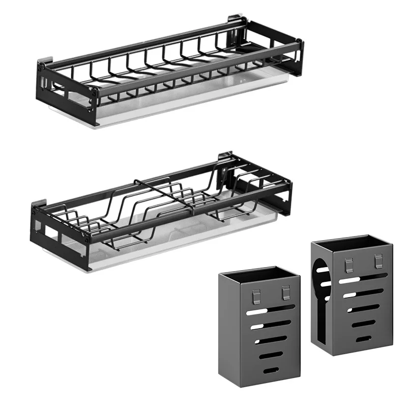 Kitchen Organizer Storage Shelf Dish Rack Wall-mounted Multifunction Drain Chopsticks Spoon Tableware Dish Holder Accessories 6