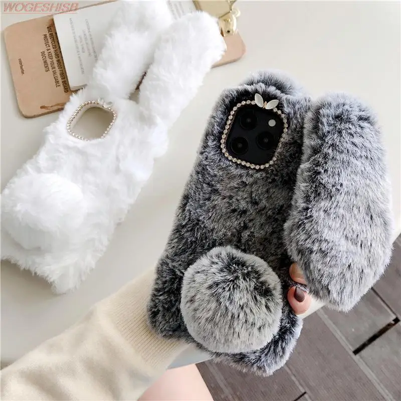 Warm Winter Furry Rabbit Bunny Fur Plush Phone Case Cover