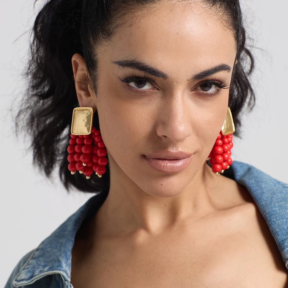 Long Wooden Earring HandMade Beaded Drop Earrings Bohemian Accessories Women's Jewelry