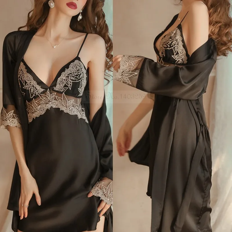 

Female Sleepwear Sexy Patchwork Lace Pajamas Nightgown Five-piece Set Spring Summer Intimate Lingerie Casual Rayon Home Clothes