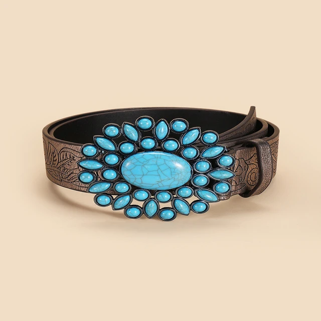 Cowboy Turquoise Embossed Belt - Boho Belts and Jewelry Online