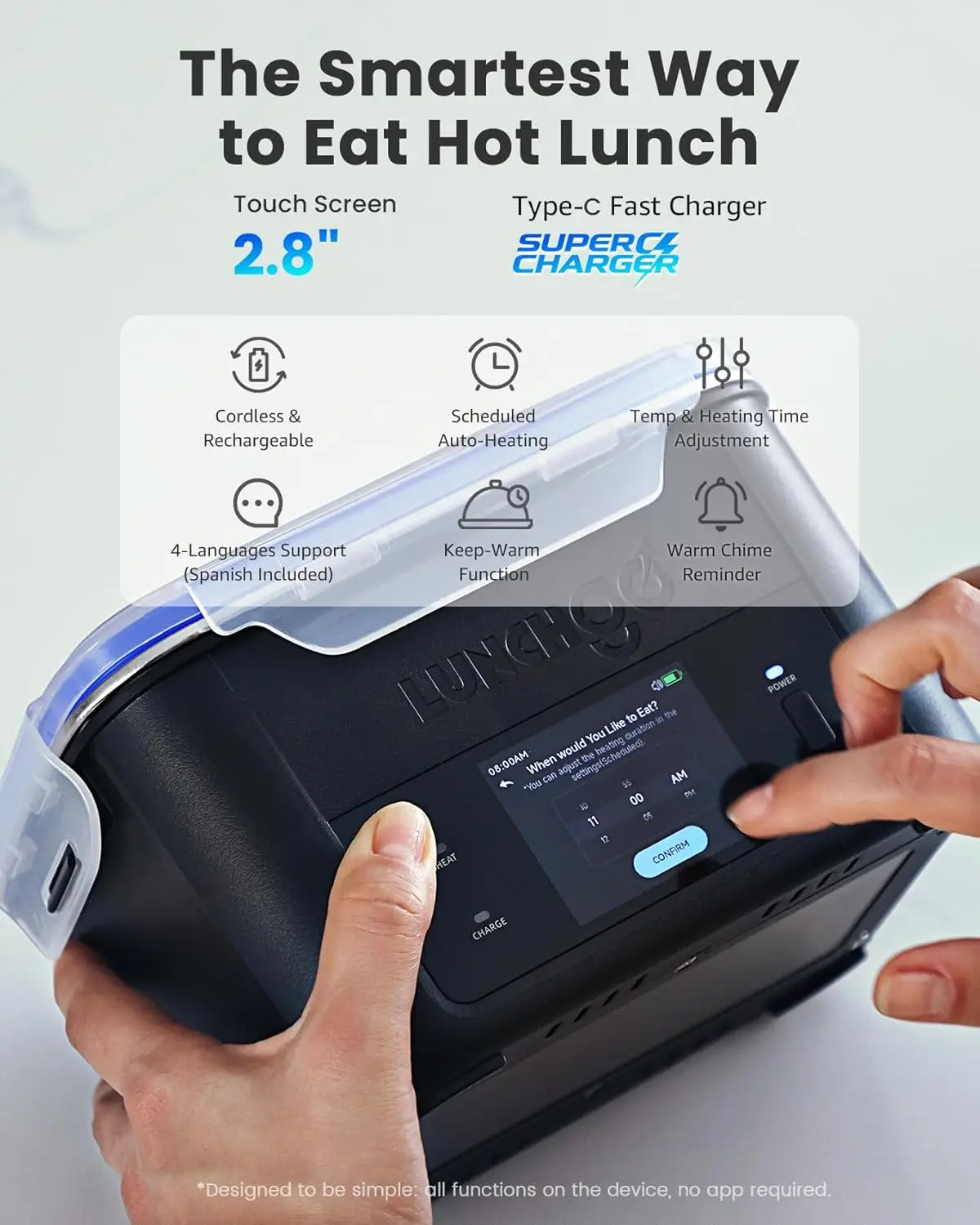 G1-standard(74 Wh), Smart Electric Heated Lunch Box – Cordless, 5 Cups 2 description