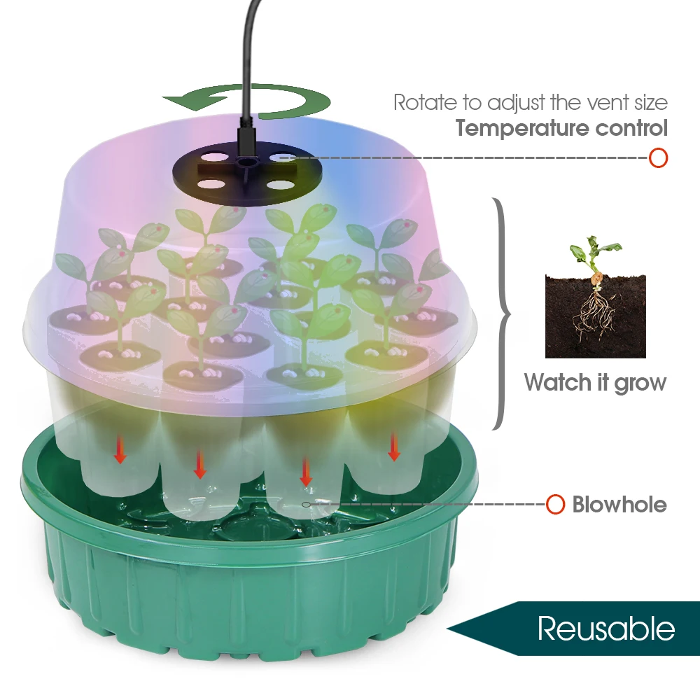 Grow Light Germination Grow Box Seed Starter Tray Adjustable Vent Seedlings Propagator Containers