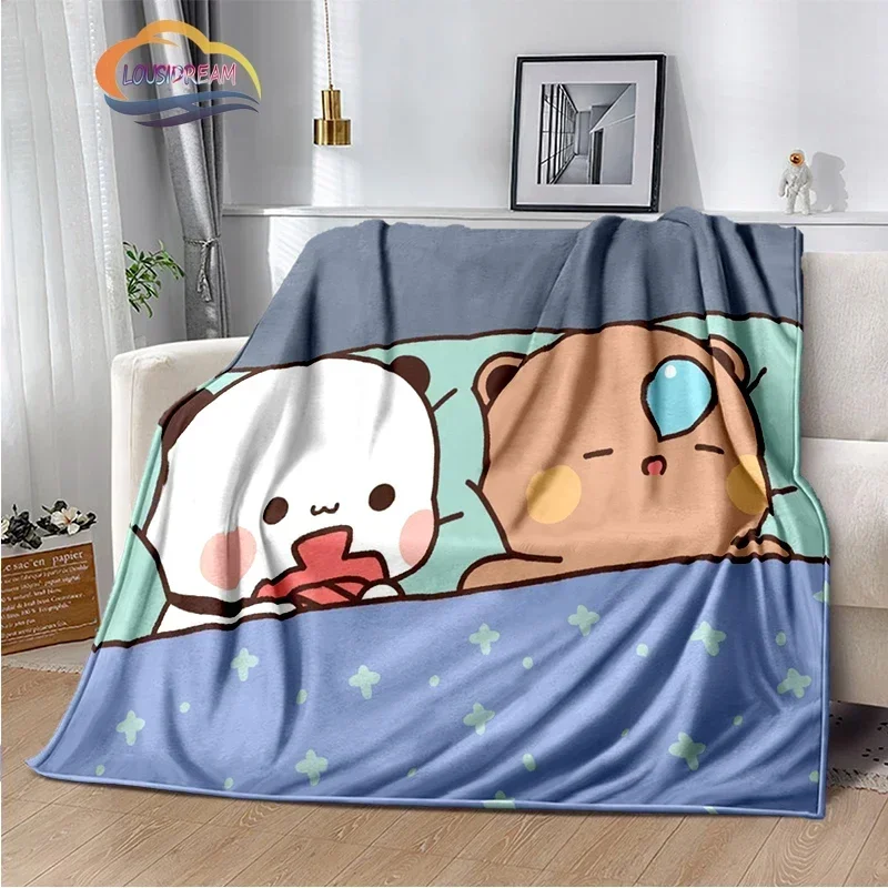 Manta con estampado de dibujos animados de oso y Pa, bonita serie Bubu Dudu, franela cálida para niños, cama suave y cómoda para el hogar