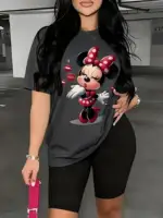 Minnie Mouse Women T Shirt Summer Men Short Sleeve Tee Loose Fit Casual Top Cute Cartoon Graphic Print Cotton Streetwear Fashion - Image 4