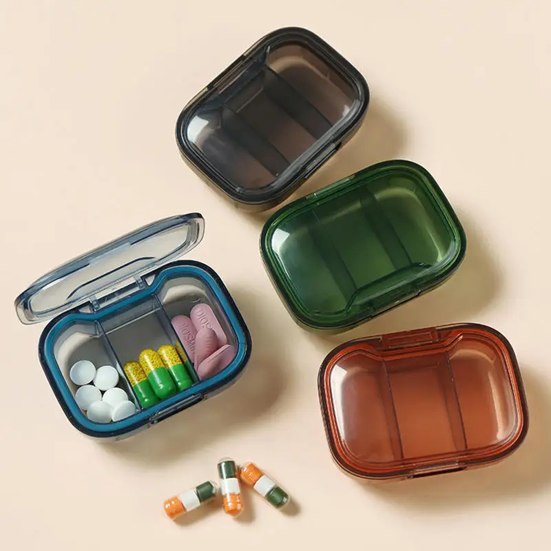 Portable Mini Medicine Pills Box 3 Compartment Drug Storage Box Pills Dispenser Pill Organizer Transparent Small Container