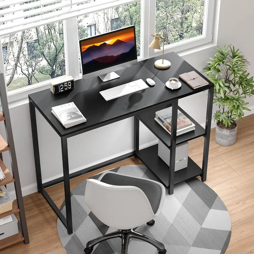 Computer Desk 40 inches with 2-Tier Shelves Sturdy Home Office Desks with Large Storage Space Modern Gaming Desk Study Writing