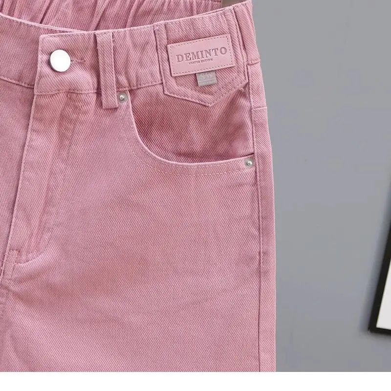 Women's 2024 Summer New Spliced Button Zipper Pocket Fashion Solid Color High-waisted Loose Minimalist Straight Denim Shorts