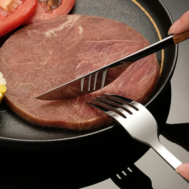 304 Stainless Steel Tableware with Wooden Handle Spoon Steak Knife Fork Teaspoons for Home Kitchen Dinnerware Cutlery Utensils 5