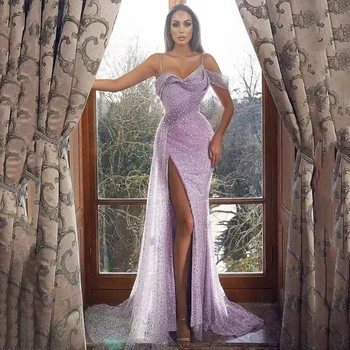 2025 New Cross-Border Women's Clothing Amazon Dresstank Long Dress Side Slit Sequins Irregular Evening Dress