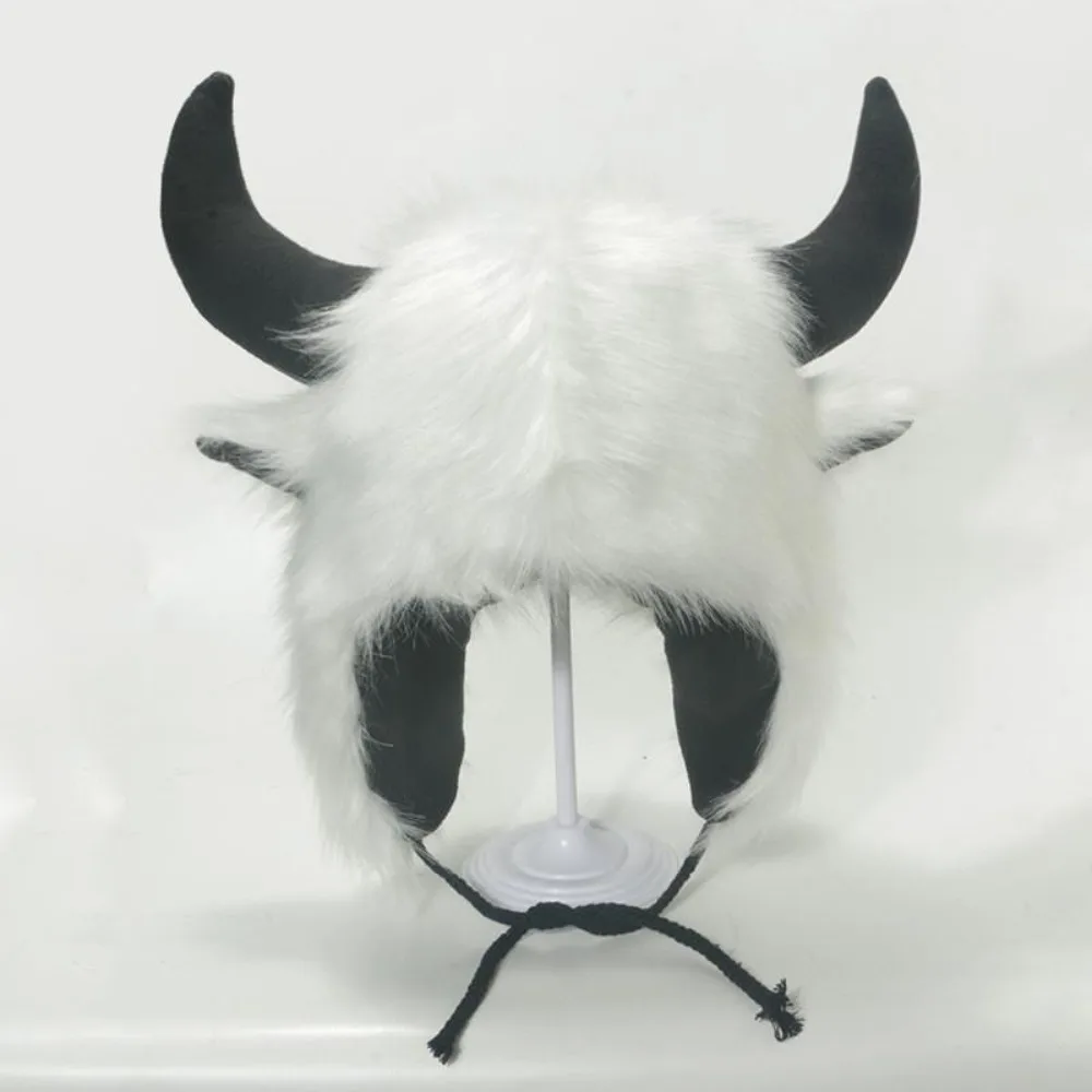 High Quality Unisex Bullhead Hat with Horns Thick Earflap Hat Windproof Fluffy Cotton Hat