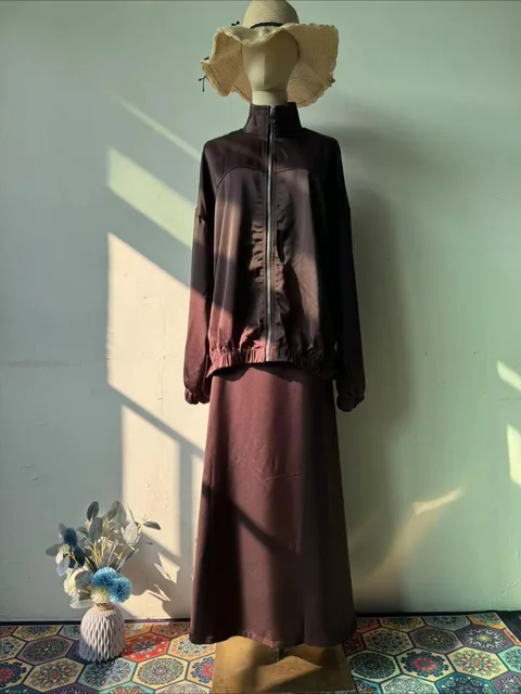 110856-b5d3ef.jpg Robe musulmane Satin 2 pièces ensemble femmes fête Abaya Musulman Ensembles arabe longue Robe dubaï caftan robes Jalabiya Ramadan Eid