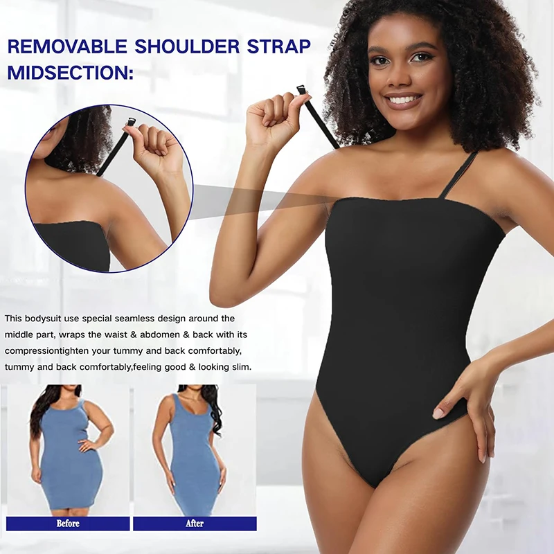Women Seamless Thong Body Shaper Sexy Strapless Bodysuit One Piece Off  Shoulder Leotard Removable Straps Tummy Control Shapewear - AliExpress