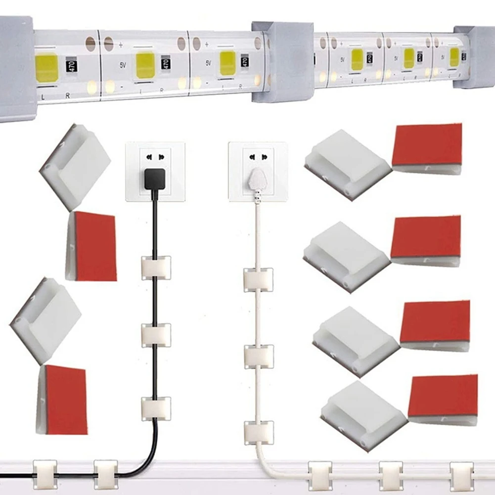Self-Adhesive LED Strip Light Mounting Brackets and Clips cable clip (100-PACK White)