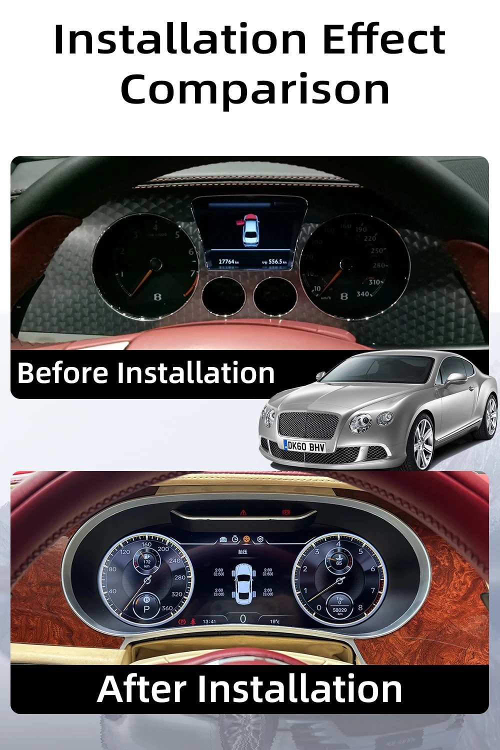 12.3”Digital Cluster Dashboard For Bentley Flying Spur Continental GT 2005-2012