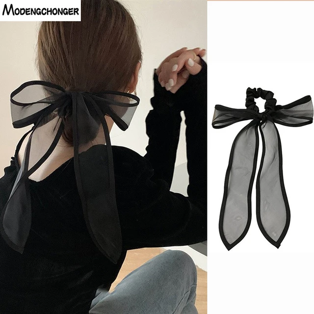 Lystrfac Mesh Black Hair Ribbon Scrunchies for Women Girls Pearl Hair Rope  Elastic Hair Band Elegant Female Hair Accessories