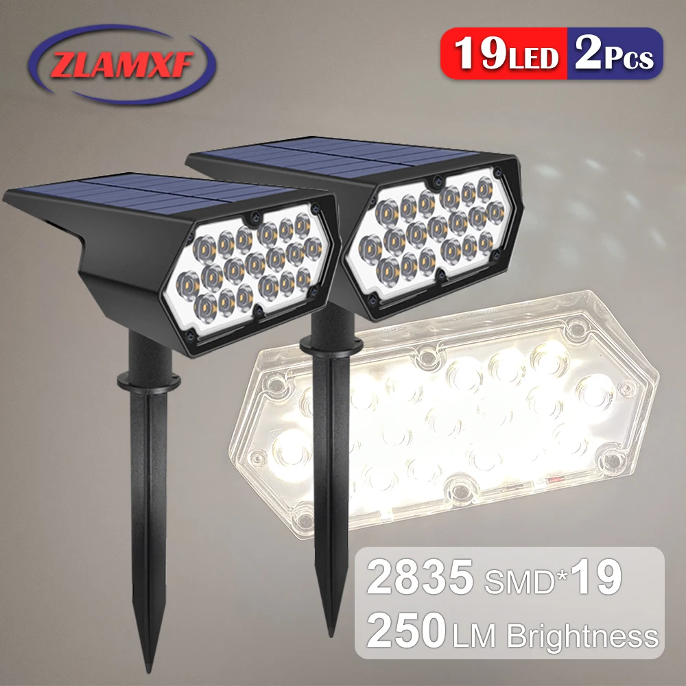 

2Pcs Outdoor Solar Spotlight Lamps IP65 Waterproof Light Sensing Adjustable Sunlight for Garden Lawn Decoration 19LED Refraction