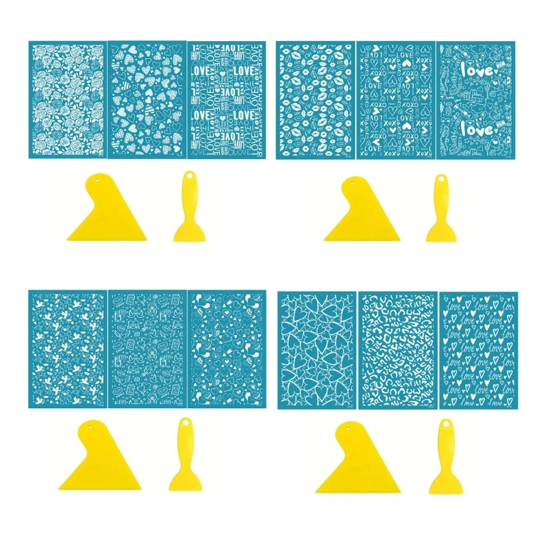 

Трафарет для шелкографии в форме сердца со скребком для глиняных сережек, многоразовая шелкография