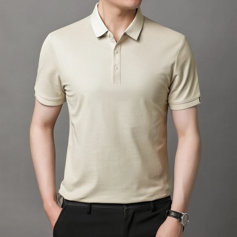 

2023 New Fashion Silk High Quality Business Men's Classic Polo Collar Solid Shirt Breathable and Sweat-Wicking