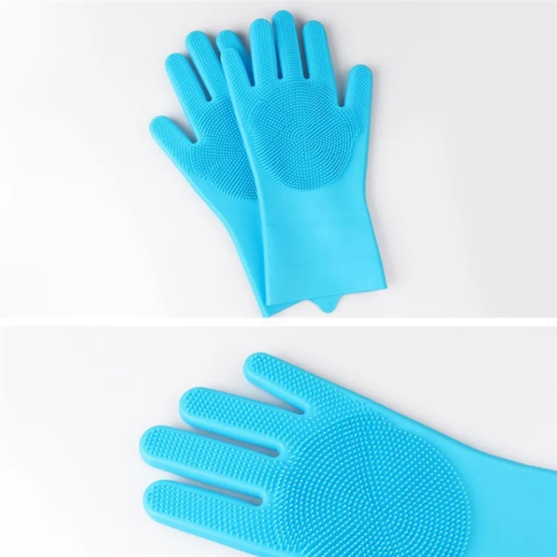Dishwashing Gloves Pet Bath Massage Hair Removal Gloves Sky Blue & Pink Silica Gel For Washing Dishes,Reusable