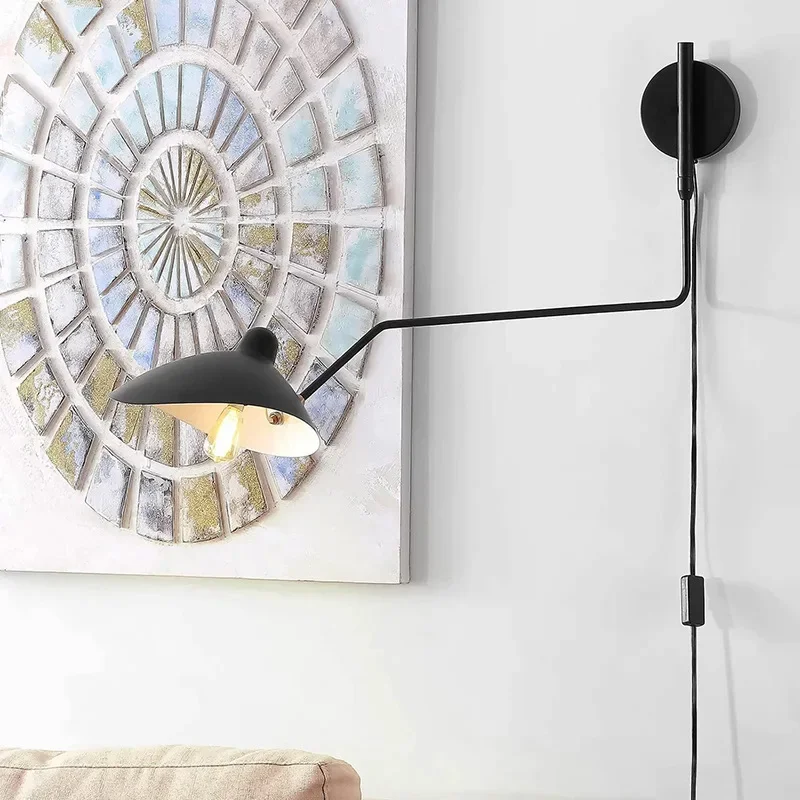Rocking Arm Wall Lamp Plug Adjustable LED Retro Industrial Living Room Sofa Bedroom Bedside