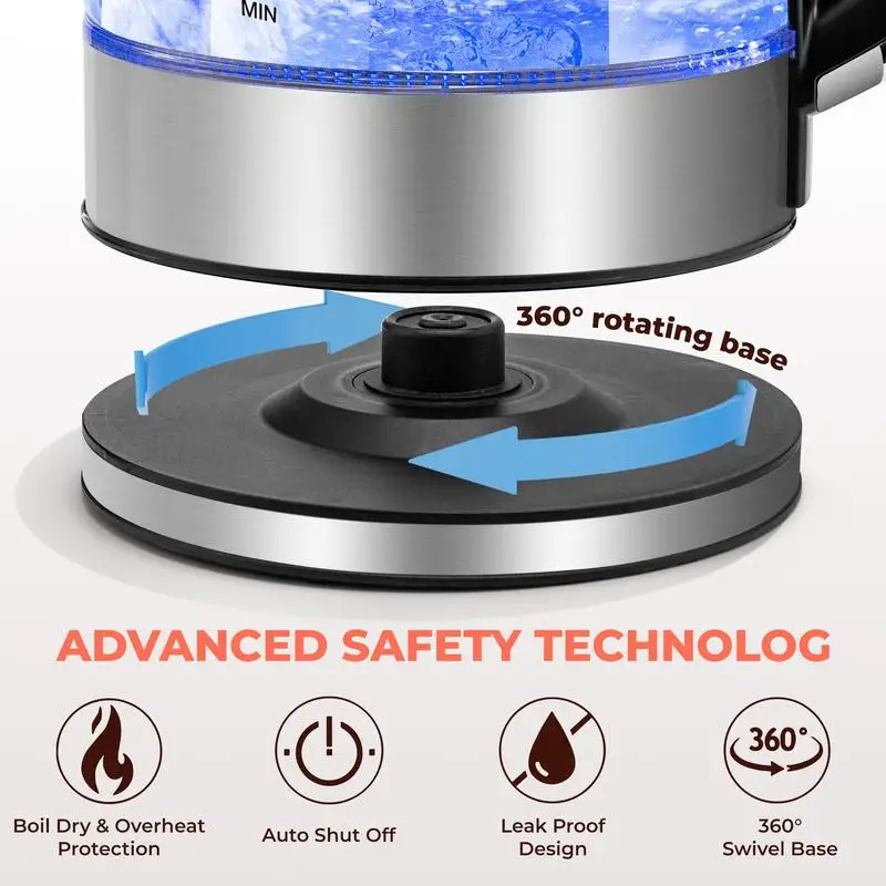Pukomc Speed-Boil Electric Kettle, 1.7L/1500W Teapot Water Boiler, 1500W Keep Warm Electric Tea Kettle & 1.7L Hot Water Boile 5
