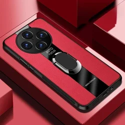 Luxury Leather Magnetic Ring Stand Phone Case - Shockproof Bumper Back Cover for OPPO Find X8 Pro (Red)