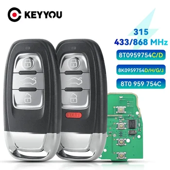 KEYYOU 배터리 원격 자동차 키, 아우디 Q5, A4L, A5, A6, A7, A8, RS4, RS5, S4, S5 용, 세미 315MHz, 433MHz, 868MHz, 8T0, 959, 754C