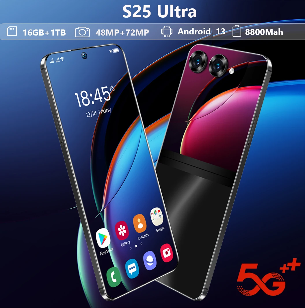 Смартфон S25 Ultra 5G Qualcomm8 Gen 2, 10 ядер, 7,3 дюйма, разрешение 2280*3088, 16 ГБ + 1 ТБ, 48 + 72 МП, 8800 мАч, Android 13