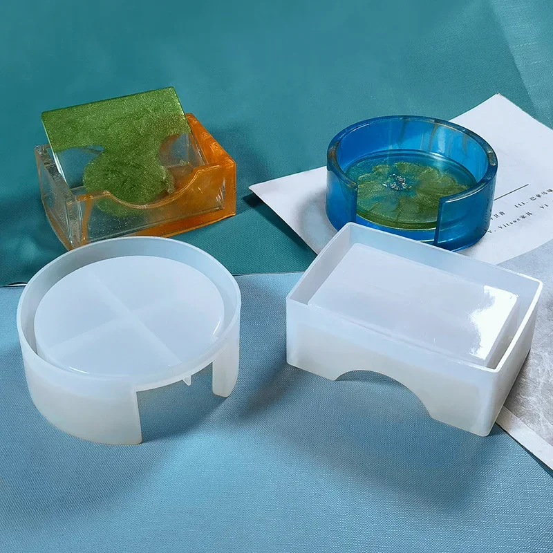 Silicone Mold Creative Coaster Resin Mold Square Cup Pad Mold DIY Coaster Storage Box Resin Handmade Crystal Coasters Casting Molds