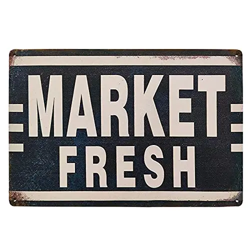 

Market Fresh Vintage Metal Tin Sign Rustic Farmhouse Home Decorative Sign Plaque for Coffee Bar Decor 8X12 Inch